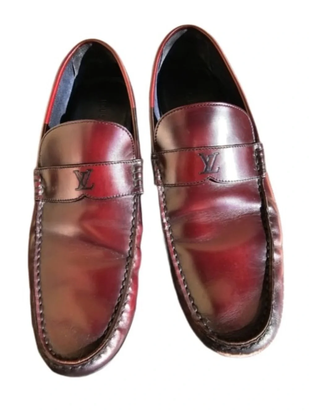 Louis Vuitton | Shoes | Louis Vuitton Mens Burgundy Leather Penny Loafers  With Lv Logo | Poshmark